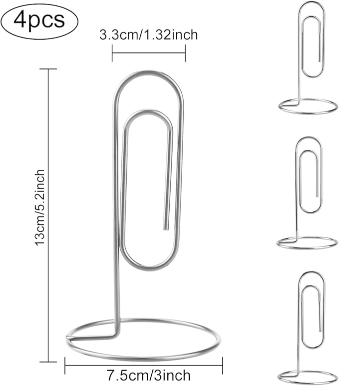 5.2 Inch Desktop Memo Holder, 4 Pack Jumbo Metal Desk Paper Clip Organizer for Office Table, Place Card, Bills, Photos, Table Numbers, Multi-Purpose Document Stand Accessory
