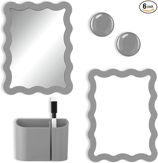 Jingmore Scalloped Magnetic Locker Accessories Kit Gray Back to School Essentials 6 Pieces Includes Whiteboard Mirror and Organizing Supplies Cute Locker Organizer Decoration for School