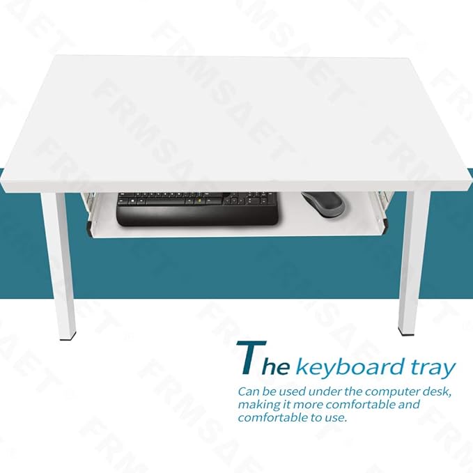FRMSAET Under Desk Keyboard Tray Heavy-Duty All-Metal Material 20/24/30 inches Platform Computer Drawer Organizer Home Office Kitchen Bedroom Garage Storage Tool - Easy to Install.(30 inches, White)
