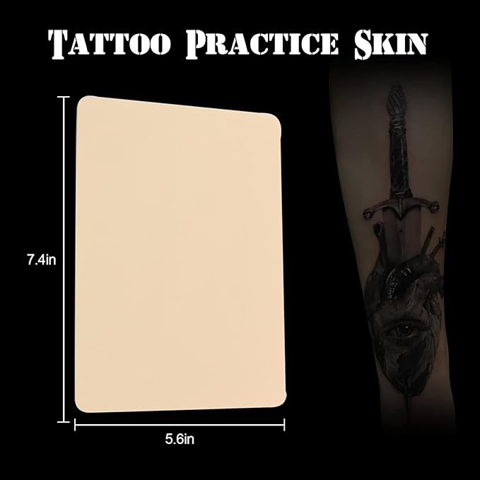 310PCS Tattoo Practice Kit - Fake Skin and Ink Caps Set With 300 Mixed Pigment Cups (#9 Small, #13 Medium, #16 Large) and 10 Practice Skins - Tattoo Supplies