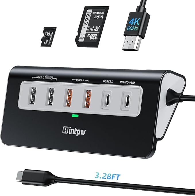 intpw USB C Hub, P9 PRO USB C Hub Multiport Adapter with 4K HDMI, PD 100W, Type-C & 2 USB A 3.2 10Gbps, 2 USB A 2.0, SD/TF Card Reader, Aluminum USB Hub for Laptop, iPhone 17 Series, MacBook, iPad