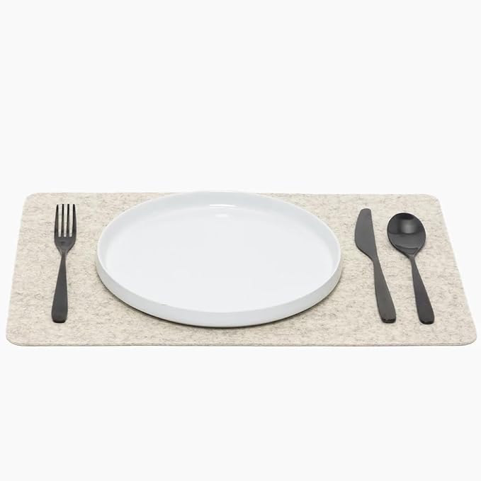 Graf Lantz - Merino Wool Rectangle Placemat - Heather White (12"H x 18"W) - 3mm Merino Wool Felt Table Mat - Moisture Wicking - Odor, Stain, Heat & Dirt Resistant - Luxury Home Decor - Made in the USA