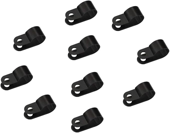 heyous 100pcs 1/2 inch (13.2mm) R-Type Cable Clamp Nylon Wire Hose Tube Fastener Fixed Cable Tie Mount Organizer Holder R Type Cable Clip with Mounting Screw Black