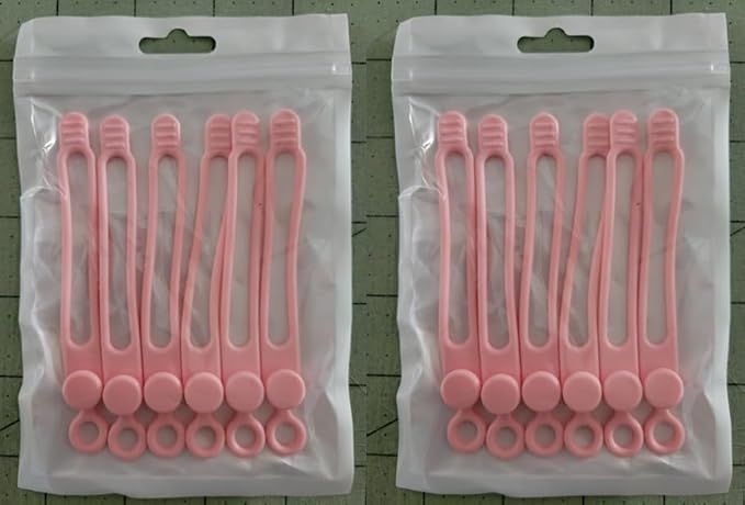 Set of 12 Pink Silicone Cable Straps Organizer, Wire Management Ties for Bundling Phone Charger Cables, Earphones, Computer Cords, Organize Home Office (Pink12)