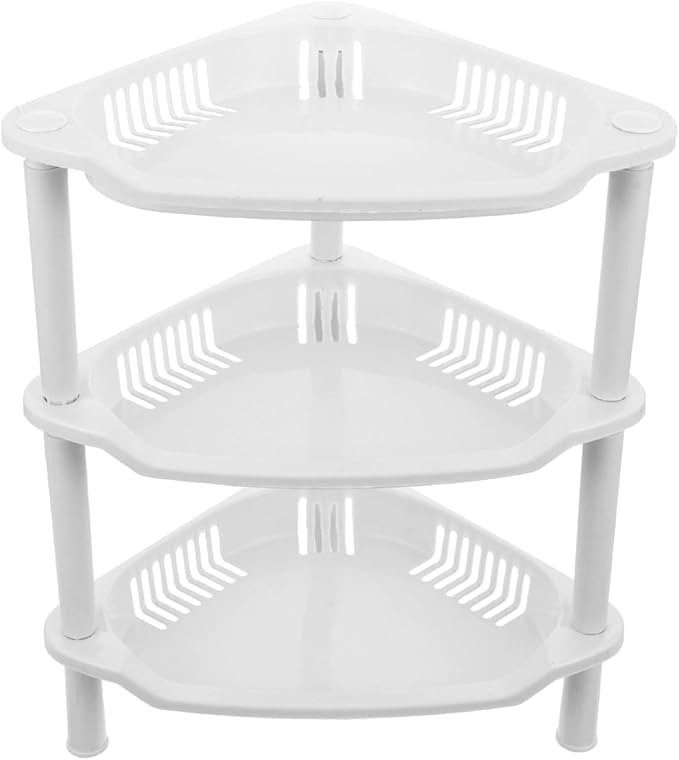 PRETYZOOM 3 Layer Plastic Shower Caddy, Space-Saving Organizer Rack for Toiletries, Kitchen Counter Corner Shelf for Condiment Bottles, No-Tool Assembly, 13.5 X11 X8.3 Inches