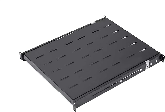 1U Sliding Shelf Tray 19in Mount Keyboard Shelf Tray, Adjustable Depth 22 to 26.75in Sliding Tray for Server Rack/Cabinet Steel Pull Out Drawer for Racks 250LB Weight Capacity(SLD-1U22-26.75)