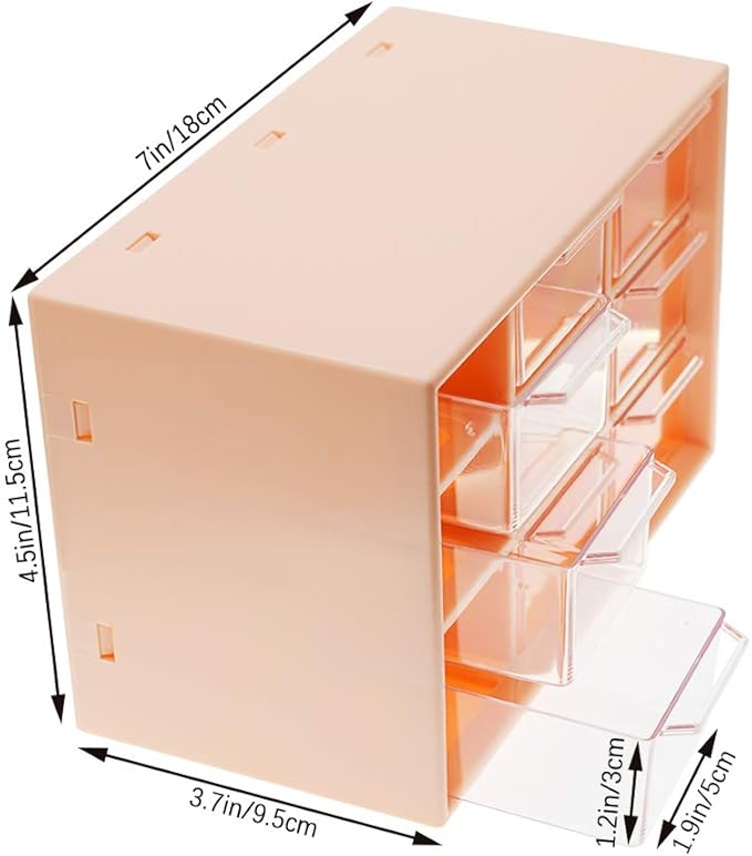 SITAKE Mini Plastic Drawer Organizer, Art Craft Organizers and Storage Used In Desk, Vanity in Home Or Office, 9 Removable Drawers for DIY Crafts, Art Supply, Office Supplies and Jewelry (Pink)
