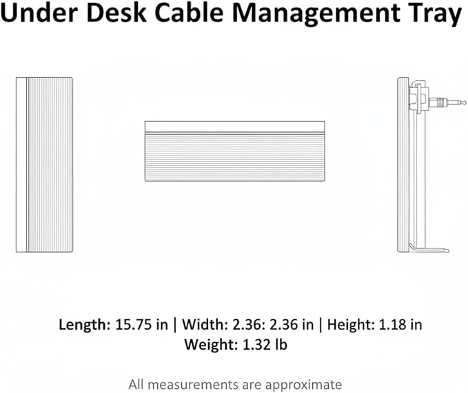 Under Desk Cable Management Tray, No-Drill Metal Mesh Cord Organizer Basket for Power Strips, 15.7 x 2.4 Inch, Gray