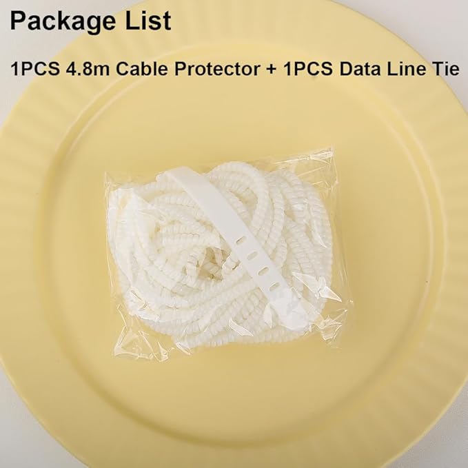 4.8M(15.75FT) Spiral Cable Protector, Multicolor Suitable for Most Phone/Pad/Laptop USB Wire Cord Savers Protection Cover Anti-Break Wrap Charger Data Line Cables Sleeves, Laser White