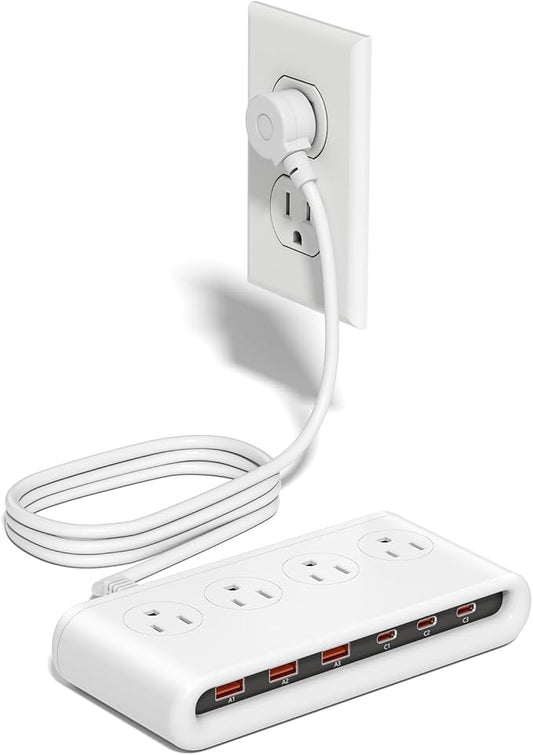 10-in-1 USB Charging Station with PD 20W Fast Charging, Surge Protector 6 USB Ports 4 AC Outlets 5ft Travel Power Strip with USB Ports Extension Cord for Home/Office/Travelling