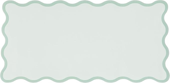 Sage Green Scalloped Desk Mat, 31.5" x 15.7", PU Leather, Waterproof Anti-Slip, Cute Aesthetic Desk Pad for Office/Home/Game/Vanity Large
