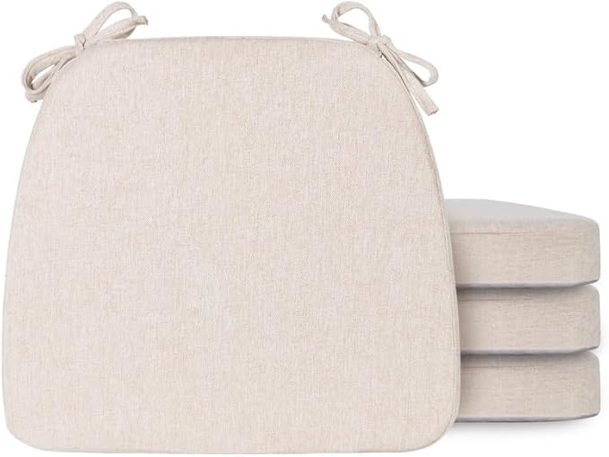 Chair Cushions Set of 4, D-Shaped Seat Cushion for Chair, Non Slip Chair Pads with Ties, 17" x 16" x 2", 40D Foam, Removable Washable Cover, Seat Cushions for Kitchen Chairs, Beige