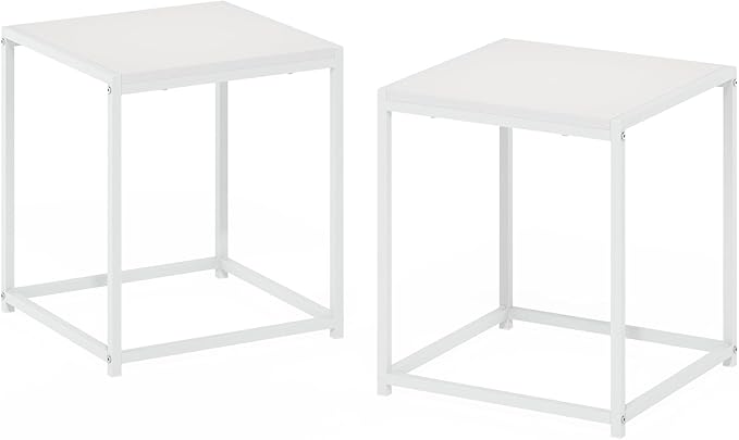 Furinno CAMNUS Side Table Set of 2, Metal Frame End Table, Square Open Frame Night Stand, Bedside Table, Easy Assembly, for Living Room, Bedroom, Solid White