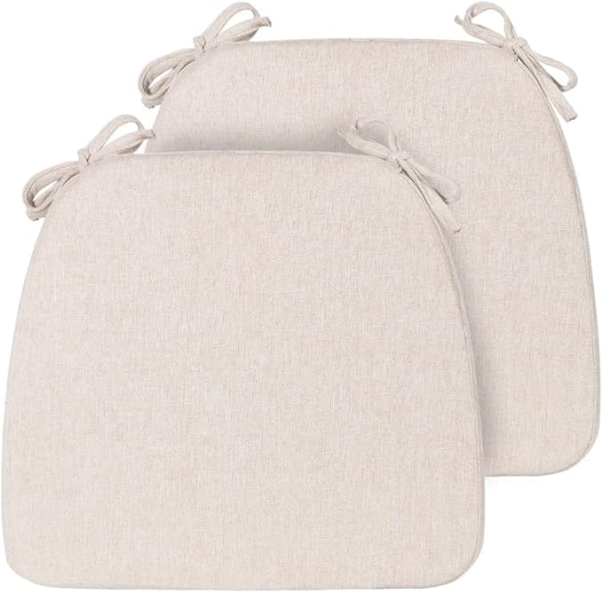 Chair Cushions Set of 2, D-Shaped Seat Cushion for Chair, Non Slip Chair Pads with Ties, 17" x 16" x 2", 40D Foam, Removable Washable Cover, Seat Cushions for Kitchen Chairs, Beige