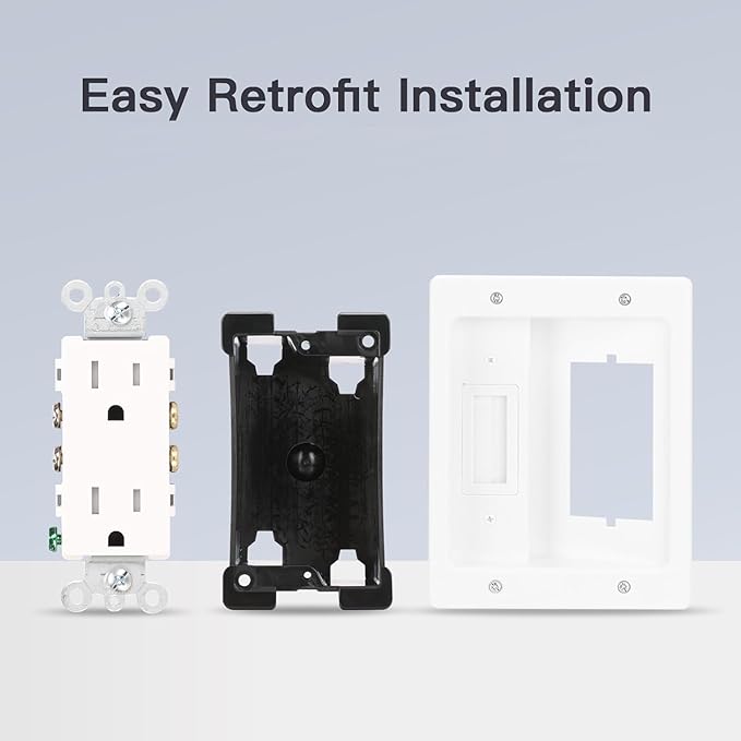 Wall Cable Concealer Kit, in Wall Cable Management Kit for TV,Recessed Outlet with Outlet Box and Brush Wall Plate,Integrated Solution for Orderly Management of Cables in the Living Room,White