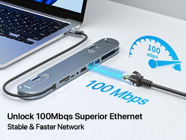 USB C Laptop Docking Station Stand, USB C Hub 7 in 1 Multiport Adapter with 4K HDMI, Gigabit Ethernet, USB A 3.0, PD 100W Charge, Universal Docking Stations for MacBook Pro/Air/Dell/HP/Surface/Lenovo