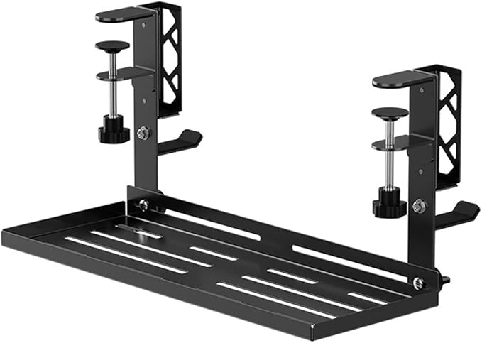 15.6” Under Desk Cable Management Tray, No Drill Steel Organizers, Wire Management Rack with Clamp Mount, Metal Under Desk with Wire and Cord Organizer