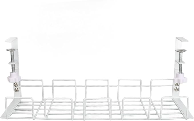 Zerodis Storage Racks Wire Management Tray Cable Management Rack No Drill Steel Cable Tray Organizers Metal Cord Organizer with Clamp for Standing Desk Under Desk Under (White)