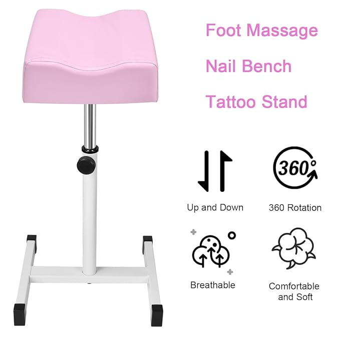 FLOLXNB Pedicure Manicure Footrest, Foot Massage Manicure Nail Beauty Stool Stand, Adjustable Height Footstool for Home Beauty Salon Spa Tattoo (Pink)