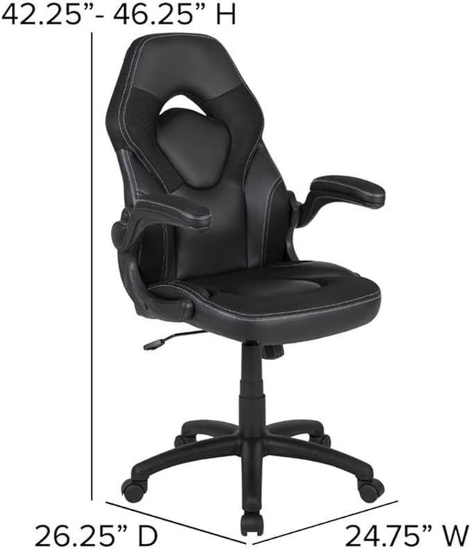 BOWERY HILL 2 Piece Gaming Desk Set, Z-Frame Red and Black Desk with Cup Holder and Headset Hook, High Back Ergonomic Chair with Flip-Up Arms, Dual Monitor Worksurface, Contemporary Gaming Setup