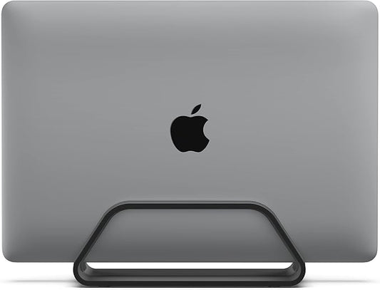 HumanCentric Vertical Laptop Stand Compatible with MacBook Pro and MacBook Air, Holder for Personal Computer Desk Stand, Aluminium, Exchangeable Inserts to Fit Different Device Models, Black