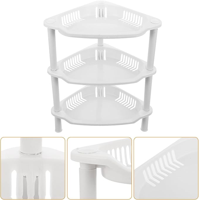 PRETYZOOM 3 Layer Plastic Shower Caddy, Space-Saving Organizer Rack for Toiletries, Kitchen Counter Corner Shelf for Condiment Bottles, No-Tool Assembly, 13.5 X11 X8.3 Inches