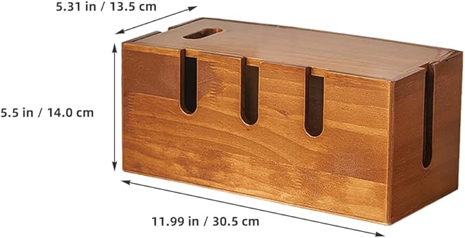 12 Inch Solid Wood Cable Management Box Cord Organizer for Desk Power Strip Router USB Hub Wire Storage Home Office