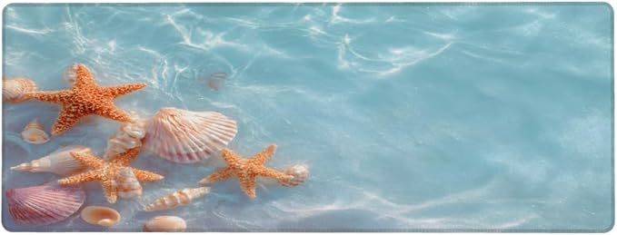 Starfish Beach Ocean Large Mouse Pad Non-Slip Rubber Long Gaming Desk Mat Big Computer Keyboard Mousepad Waterproof Protector Wristing Pad for Gaming Office Home Decorative 31.5 X 11.8 Inch