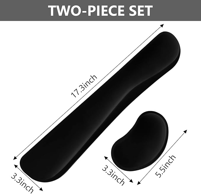 Bloss 2 Wrist Rest Support for Mouse Pad & Keyboard Set, Ergonomic Design Wrist Support Pad for Keyboard, Soft Memory Foam Desk Pads Support Hand and Arm Easy Typing Pain Relief - Black