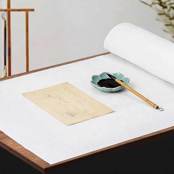 BENECREAT 28×19.7inch Chinese Calligraphy Drawing Felt Mat, 0.12inch Thick White Painting Felt Desk Pad for Calligraphy, Painting and Cultural Activities