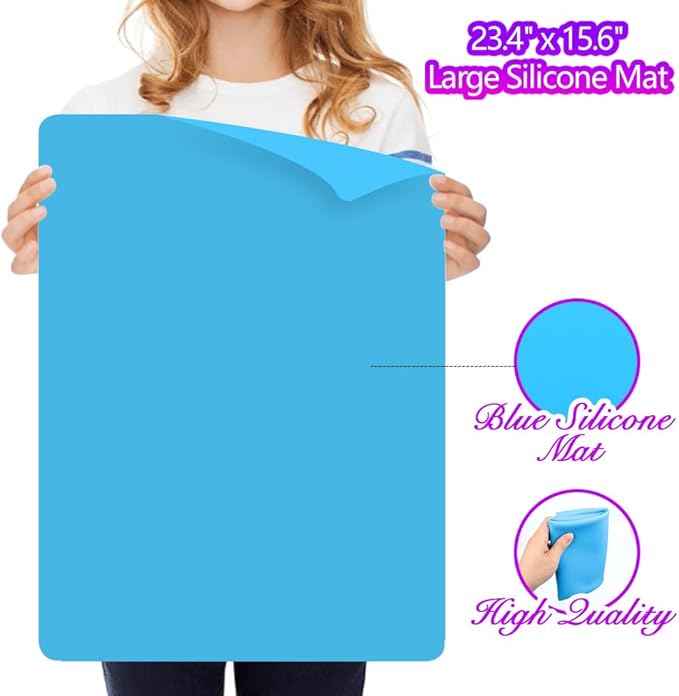 LEOBRO Silicone Mat, 23.4” x 15.6” Blue Silicone Mats for Crafts, Resin Molds, Play Dough Mat, for Resin, Clay, Paint, Arts and Crafts, 1 MM Thick