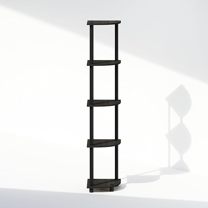 Furinno Turn-N-Tube Storage Shelves, 5-Tier Book Shelf, Corner Shelf, Toolless Open Shelves, for Organization and Storage, Living Room, Home Office, Hallway, Bedroom, Espresso