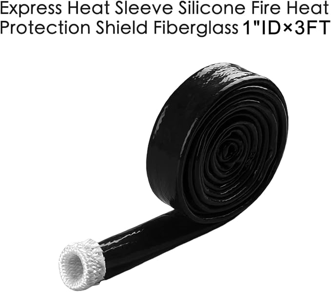 1"(25.4MM) ID Fire Sleeve Heat Sleeve Heat Shielded Fire Thermo Armor Silicone Coated Fiberglass for Automotive Hose Lines & Electrical Wiring,3.3feet(Black)