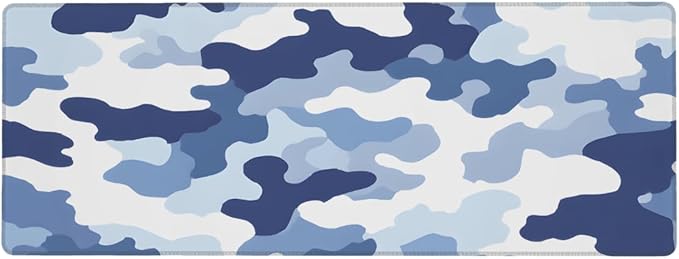 Large Mouse Pad Blue White Camouflage Non-Slip Rubber Long Gaming Desk Mat Big Computer Keyboard Mousepad Waterproof Protector Wristing Pad for Gaming Office Home Decorative 31.5 X 11.8 Inch