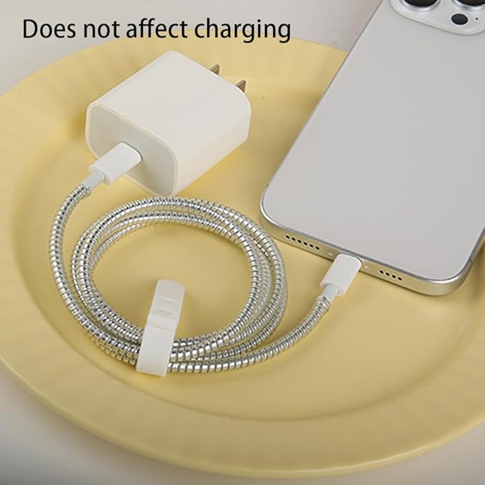 4pcs 1.6M(5.25FT) Spiral Cable Protector, Multicolor Suitable for Most Phone/Pad/Laptop USB Wire Cord Savers Protection Cover Anti-Break Wrap Charger Data Line Cables Sleeves, Laser Silver