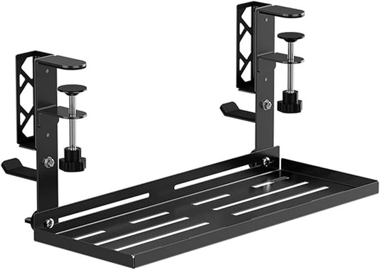 15.6” Under Desk Cable Management Tray, No Drill Steel Organizers, Wire Management Rack with Clamp Mount, Metal Under Desk with Wire and Cord Organizer