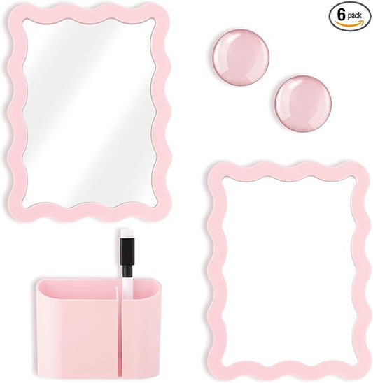 Jingmore Scalloped Magnetic Locker Accessories Kit Pink Back to School Essentials 6 Pieces Includes Whiteboard Mirror and Organizing Supplies Cute Locker Organizer Decoration for School