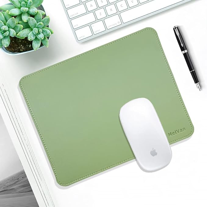 MelVan PU Leather Mouse Pad with Stitched Edge, Wood Mousepad, Waterproof Gaming Mouse Pad Mat for Computers, Laptop, Office & Home, 10.2" x 8.3", 1 Pack (Matcha Green)