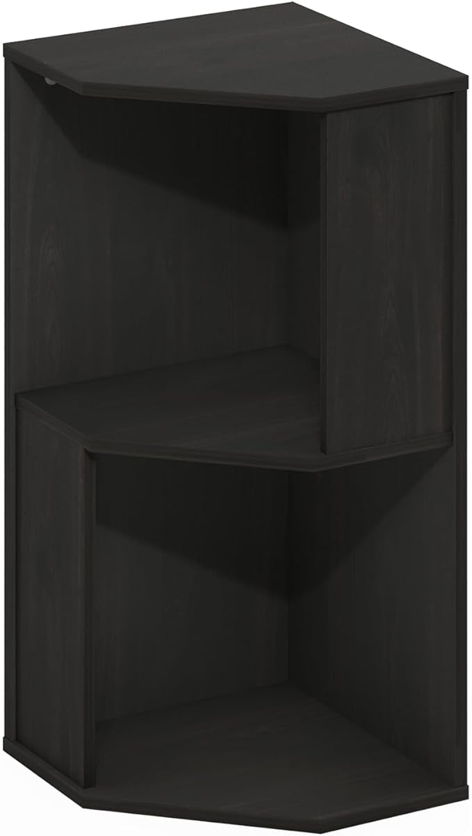 Furinno ECON Corner Shelf, 2-Tier Corner Book Shelf, Standing Storage Shelves, Cube Display Rack, Bookshelf, for Organization and Storage, Living Room, Home Office, Dark Espresso
