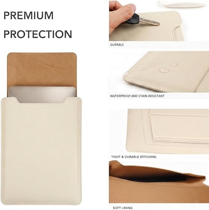 13 Inch Laptop Sleeve for Mac NEO, Precision-Fit Leather Case with Stand and Mouse Pad, Slim Protective Computer Sleeve with Accessory Pouch, Soft Lining (Beige, 13 Inch)