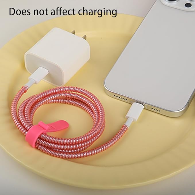 4pcs 1.6M(5.25FT) Spiral Cable Protector, Multicolor Suitable for Most Phone/Pad/Laptop USB Wire Cord Savers Protection Cover Anti-Break Wrap Charger Data Line Cables Sleeves, Laser Rose
