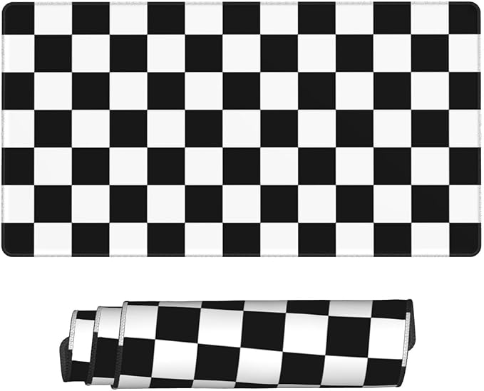 Black and White Checkered Large Mouse Pad & Desk Mat Geometric Plaid Pattern Extended Mousepad Non-Slip Rubber Base Laptop Keyboard Pad for Gaming, Office & Home Decor, XXL - 29.5" X 15.8"