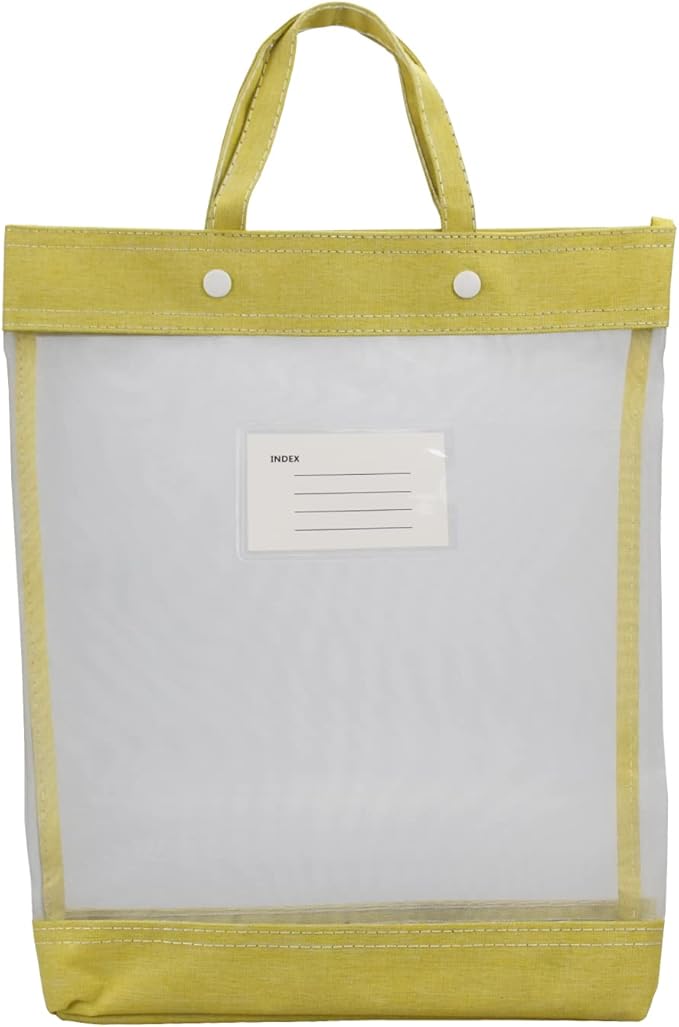 Nylon Document Bag with Handle Light Transparent Mesh File Tote Bag Pouch for Carrying Books Papers (1, Yellow)