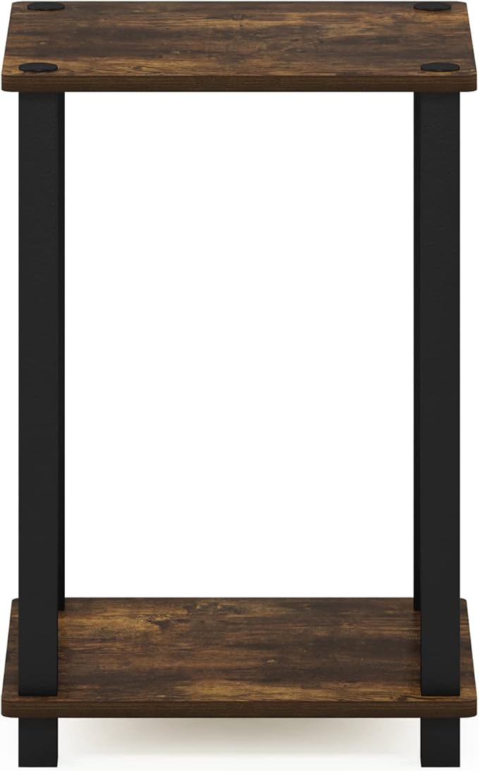 Furinno Simplistic 1-Tier End Side Night Stand/Bedside Table with Plastic Poles, Amber Pine/Black