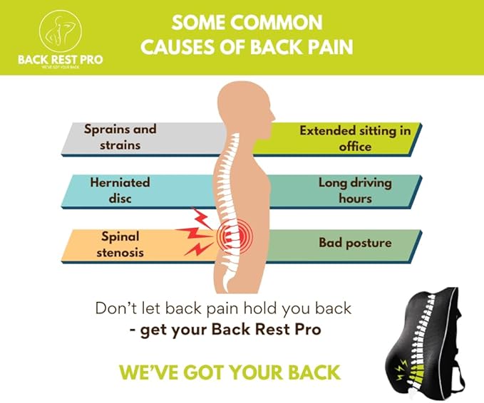 Back Rest Pro Premium Memory Foam Lumbar Support Pillow – Adjustable Strap & Washable Cover, Ergonomic Back Cushion for Office Chair & Driving