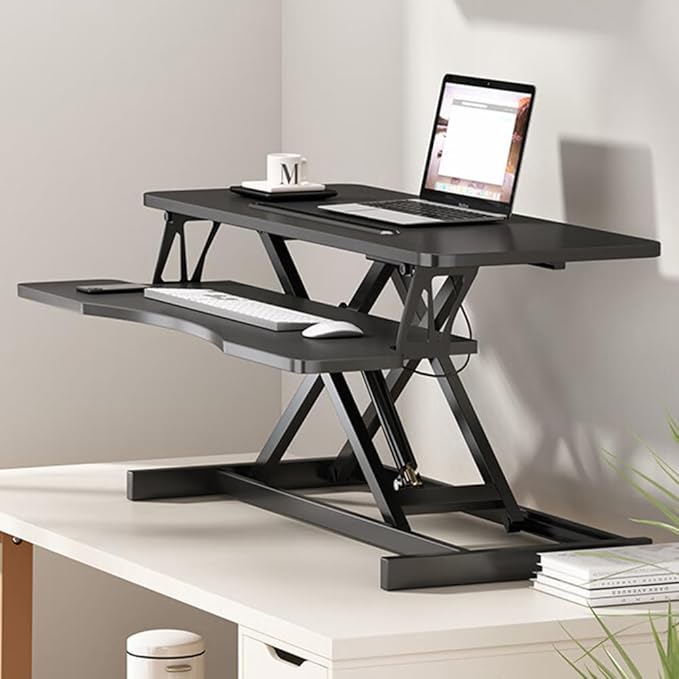 Instant Ergonomic Standing Desk Converter - 32" Wide, No Assembly, Sit-Stand Workstation for Pain Relief & Productivity (Black)