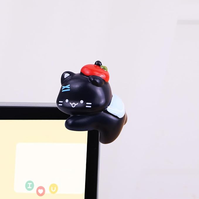 Computer Monitor Decor,Computer Monitors Decors Figurines,Personalized Animal Collectible Figurines, Monitor Decor for Home, Office,Car Decoration (Black)