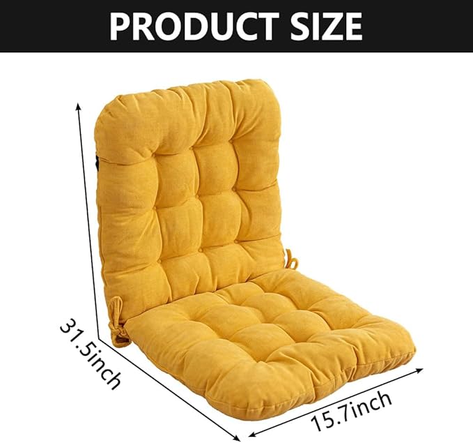 Desk Chair Cushion with Ties,Non-Slip Office Chair Pads with High Back Support,Soft Dorm Seat Cushion for Office,Car,Dining Room,Kitchen,Rocking Chairs (Yellow)