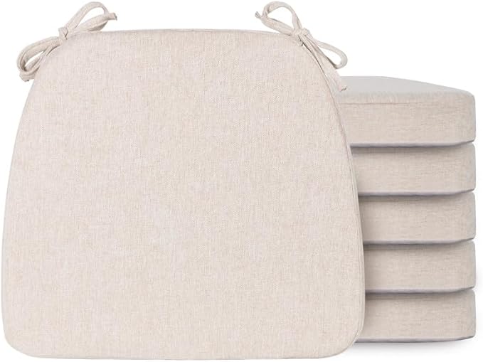 Chair Cushions Set of 6, D-Shaped Seat Cushion for Chair, Non Slip Chair Pads with Ties, 17" x 16" x 2", 40D Foam, Removable Washable Cover, Seat Cushions for Kitchen Chairs, Beige