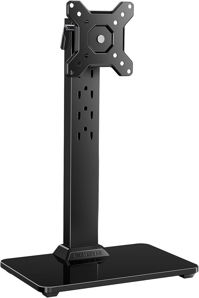 Perlegear Small TV Stand & Monitor Mount for 13-34 Inch Screens, Universal Table Top Base & Desk Riser with Swivel, Tilt, 360° Rotation and 5 Height Settings, Holds 44 lbs, Max VESA 100x100mm, PGTVS29